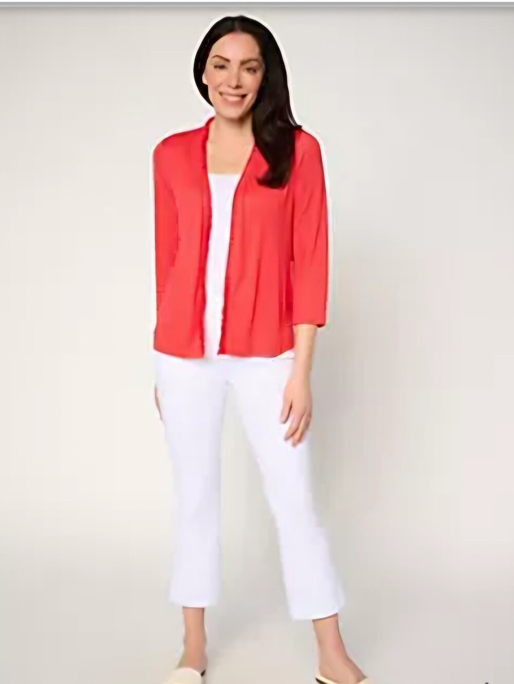 1X Susan Graver White Cotton Slub Knit 3/4 Sleeve Shrug - Picture 4 of 5